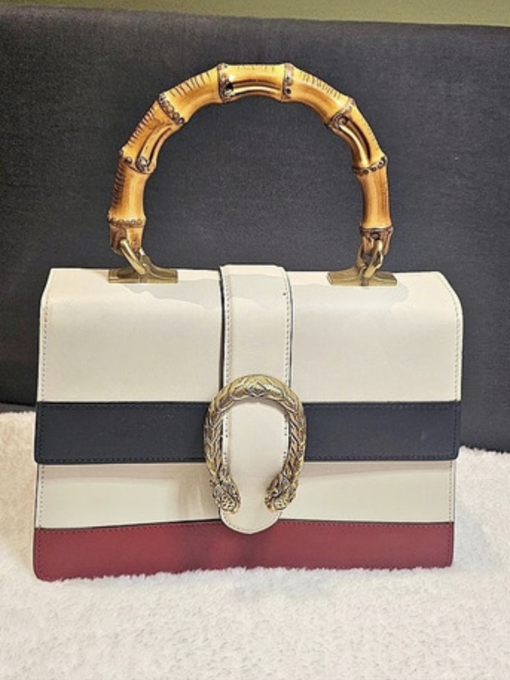 Gucci Dionysus Bamboo Top Handle Bag Leather Medium White & Black